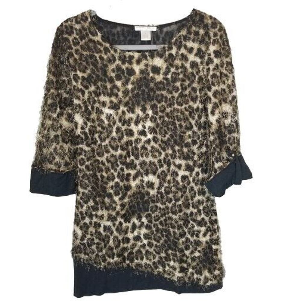 Alberto Makali Leopard Print Eyelash Sweater Size M Mob Wife Artsy Mixed Media